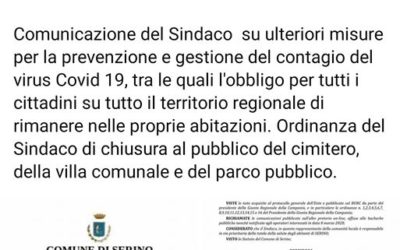 Coronavirus, ordinanza del Sindaco di Serino per chiudere la villa comunale da oltre 10 anni non accessibile ai cittadini – DOCUMENTI IN ALLEGATO