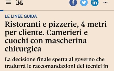 Se le regole per la riapertura del comparto della ristorazione dovessero essere queste è probabile una chiusura di almeno il 30% delle attività – ARTICOLO ilsole24ore.it