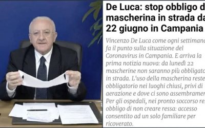 De Luca: stop obbligo di mascherina in strada dal 22 Giugno in Campania – ARTICOLO fanpage.it