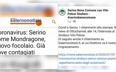 Vergognosamente il Sindaco di Serino ringrazia chi ha diffuso fake news sulla nostra comunità