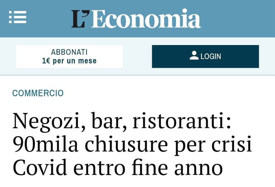 Negozi, bar, ristoranti: 90mila chiusure per crisi Covid entro fine anno – APPROFONDIMENTO